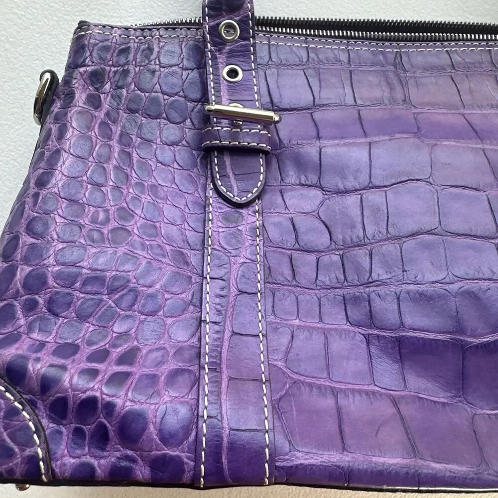 Dooney & Bourke Purple Nile Crocodile Embossed Domed Satchel Leather Bag Y2k
